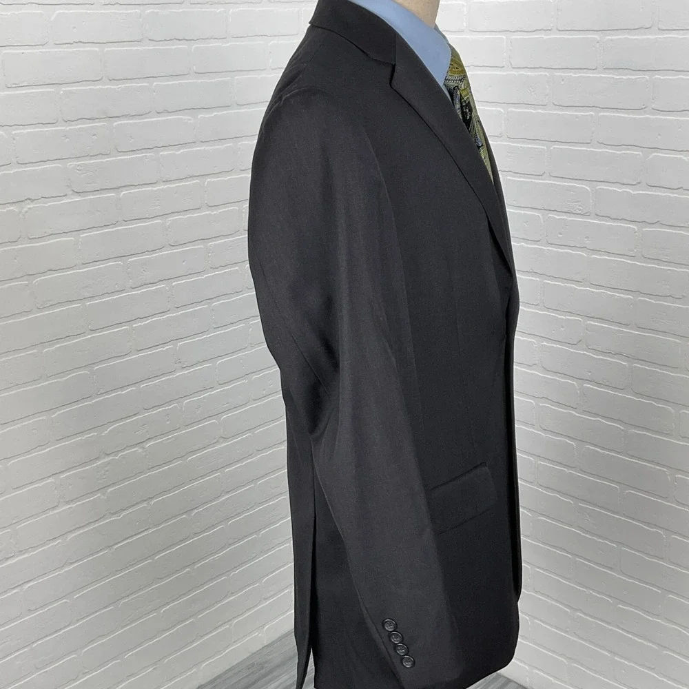 Pronto Uomo Blazer Men 42L Black Platinum Career Classic Wool Neutral Jacket VTG
